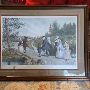 Framed Vintage Art Print "Sunday Morning In Sleepy Hollow"Washing Irving